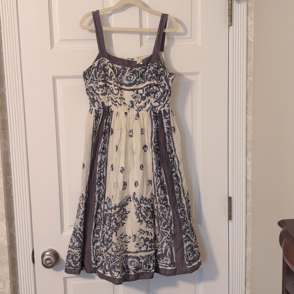 Maeve Blue Floral-Trimmed Patterned Dress